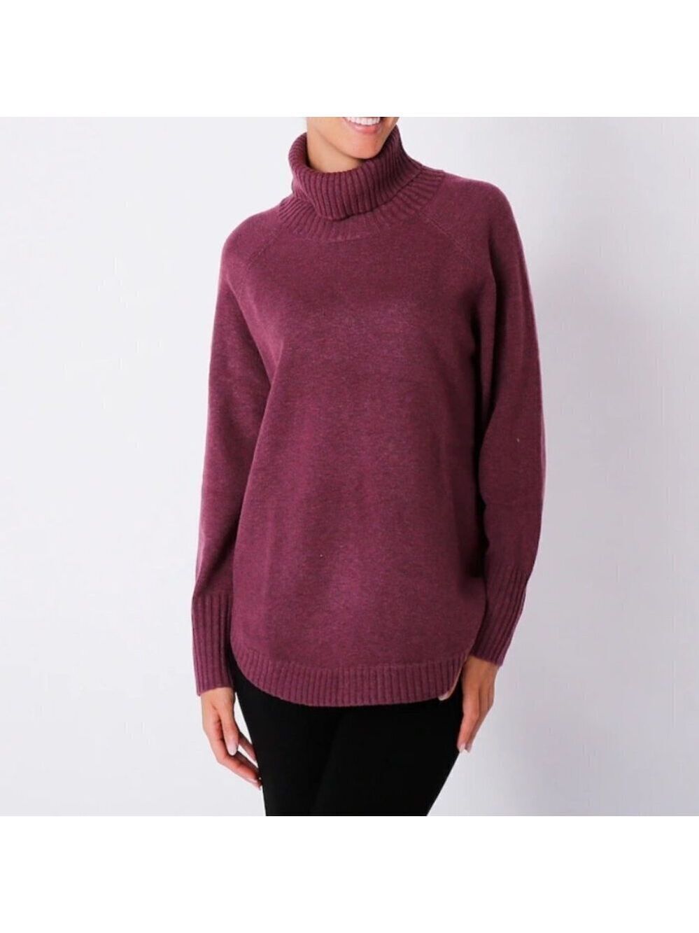 * Hillary Radley Marled Burgundy Cowl Neck Tunic Sweater with Dipped Hem Size L